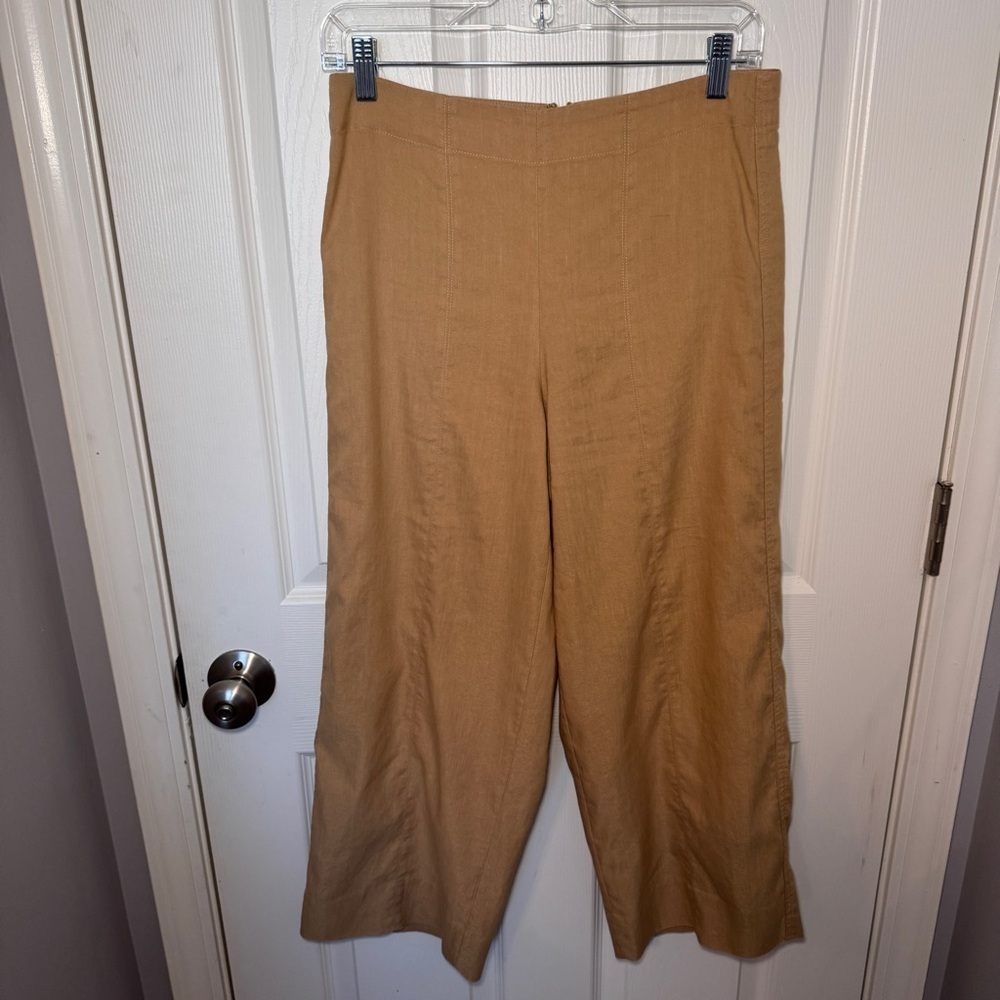 Vince Camel Linen Blend Cropped Wide Leg Pants - Picture 14 of 15